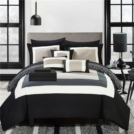 CHIC HOME Chic Home CS4456-US Reversible Hotel Collection King Size Bed in a Bag Comforter Set; Black - 10 Piece CS4456-US